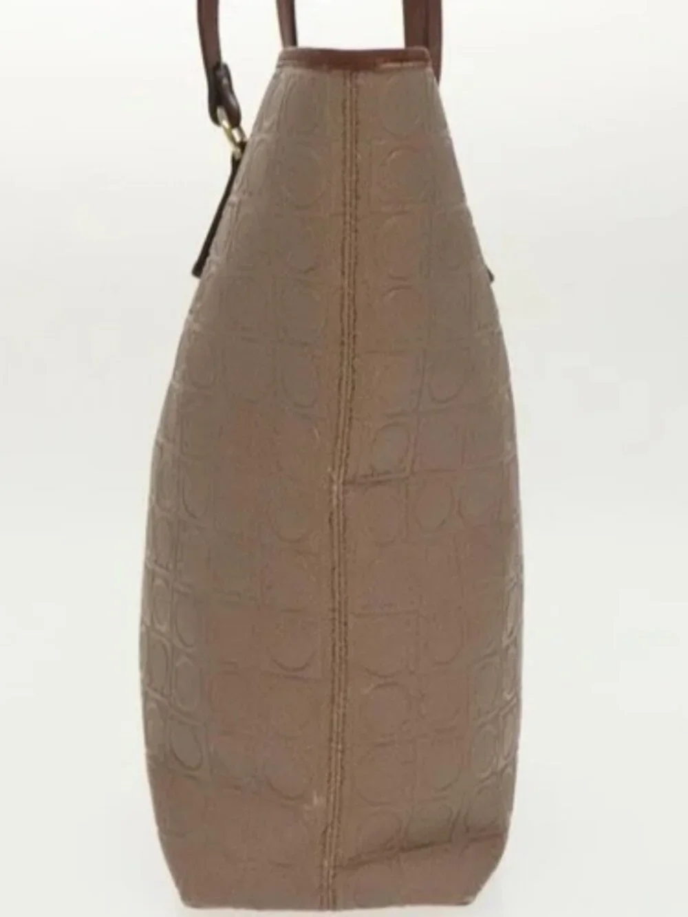 Salvatore Ferragamo Gancini Tote Bag PVCCanvas Brown Gold Auth bs19508